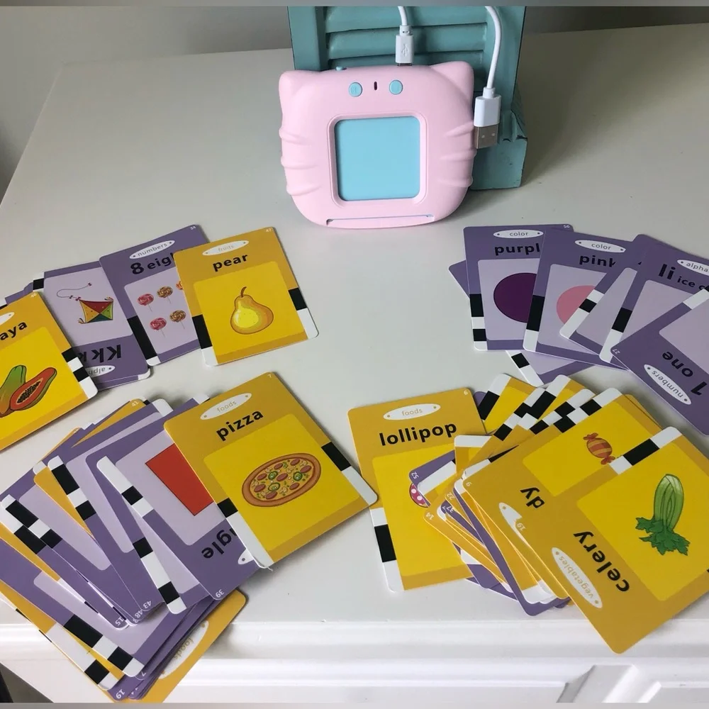 Montessori Sensory Flash Card Set with Pink Reader for Toddlers 2-4 years